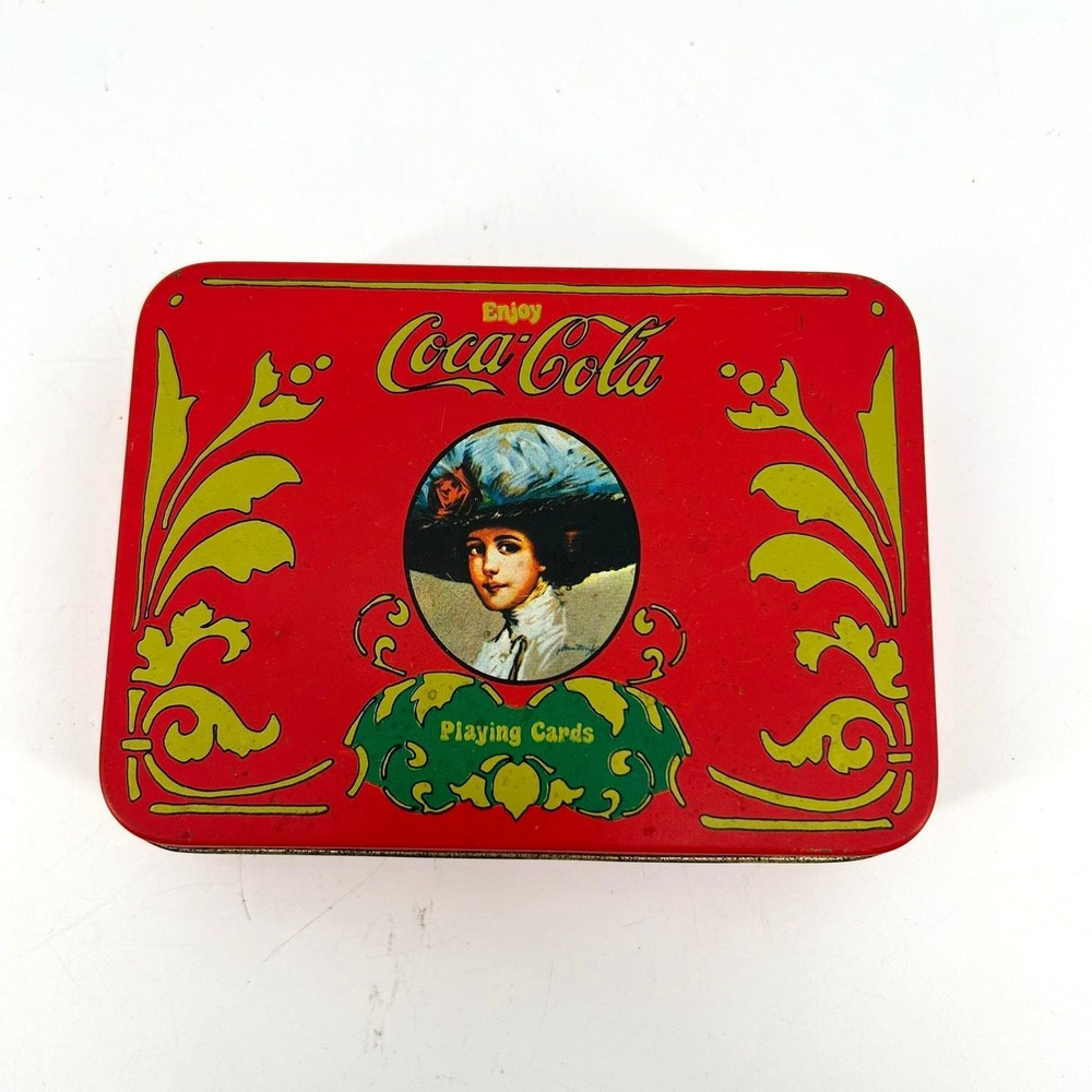 Vintage Victorian Ladies Coca Cola Coke Playing Cards Double Deck Set in Red Tin